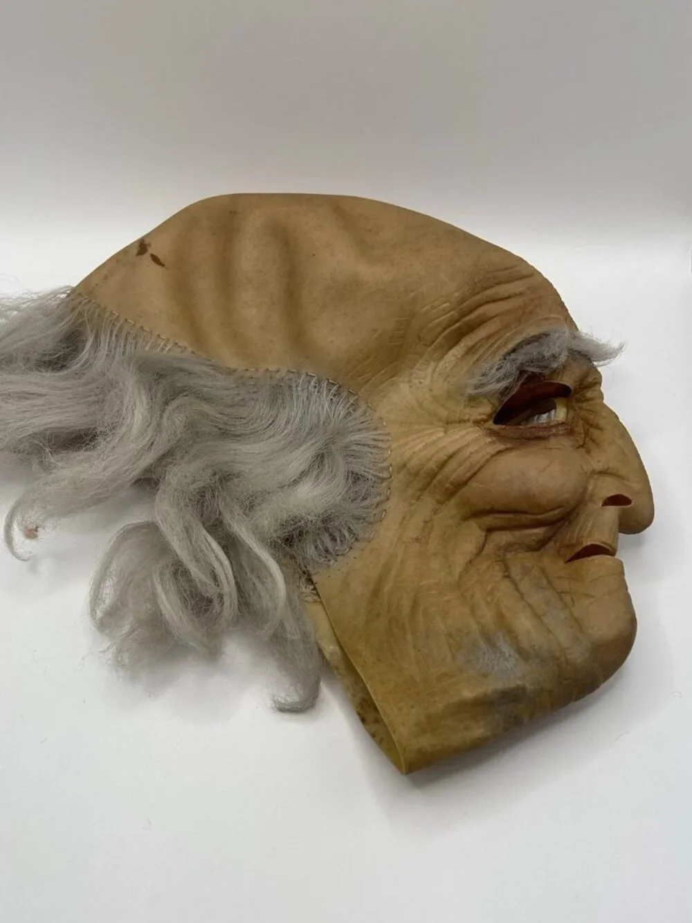 Vintage Old Man Halloween Mask Gray Hair Rubber Latex Adult Costume Creepy Rare